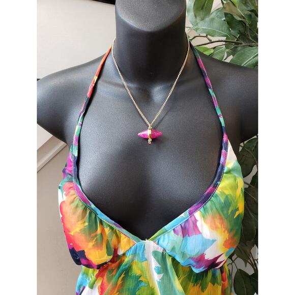 ABS Long Maxi Dress Womens Size Medium Multicolor Pleated Halter Neck Sleeveless - Picture 4 of 14